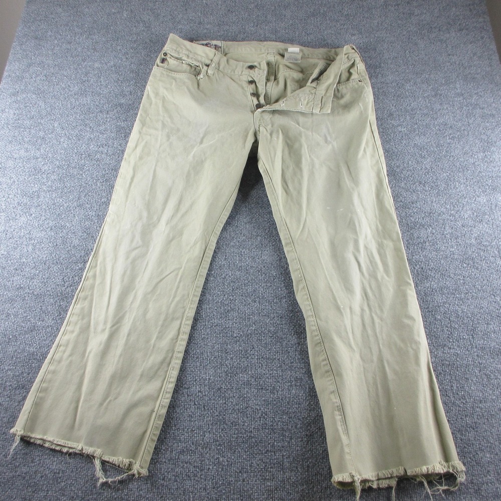 VINTAGE Abercrombie & Fitch Pants Mens 34x28 Beige Denim Straight Button Fly 90s